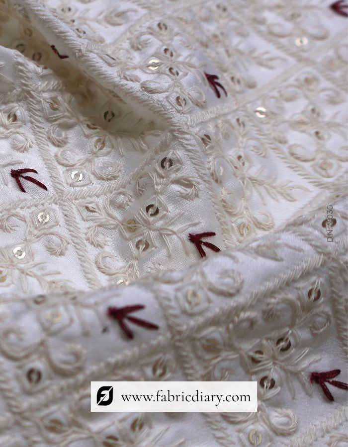 White Malai Satin Sherwani Fabric
