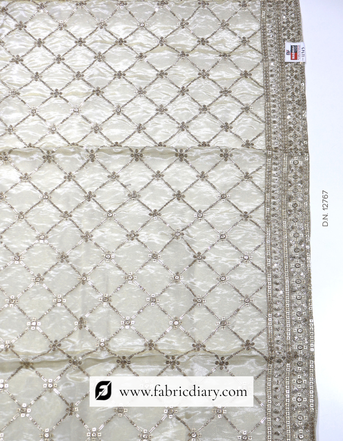 Wholesale designer dupatta – embroidered tissue fabric in golden tone