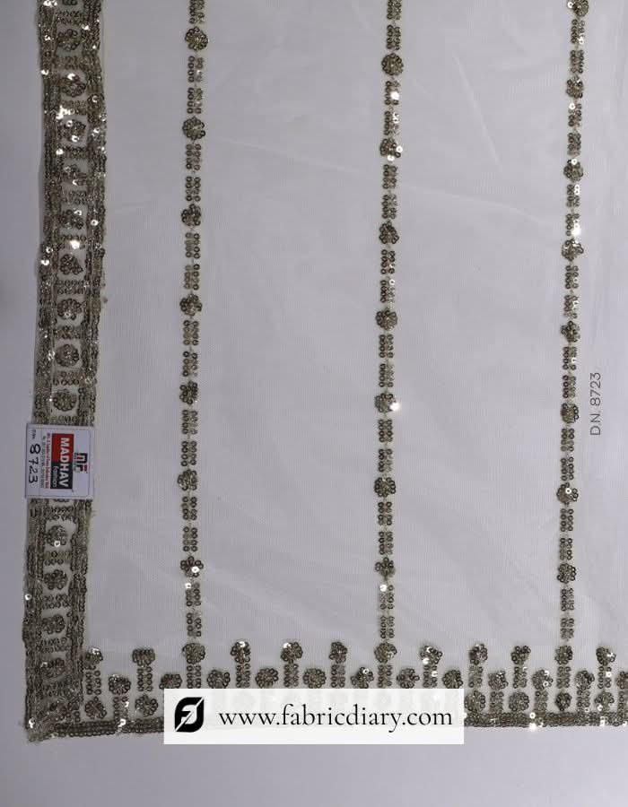 Wholesale dyeable dupatta – embroidered net fabric with gold sequins