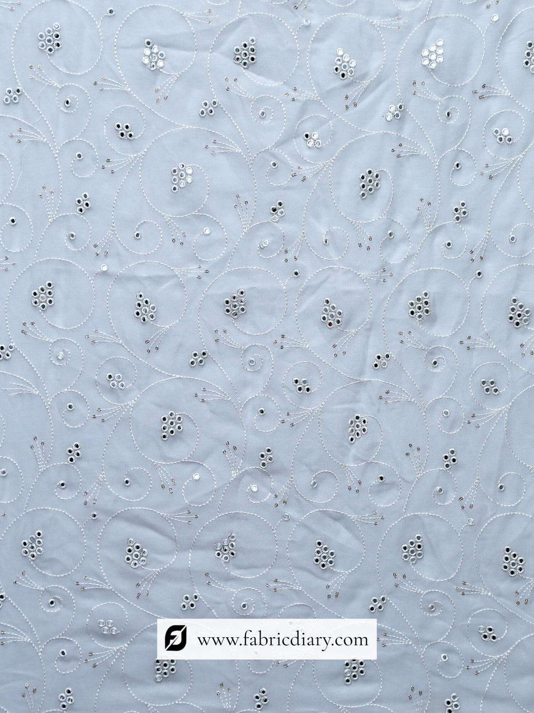 Floral Mirror Work Embroidery Fabric