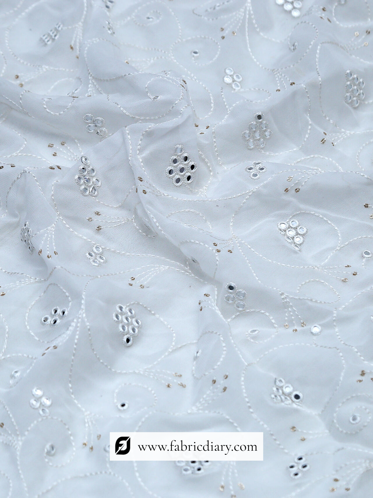 Floral Mirror Work Embroidery Fabric