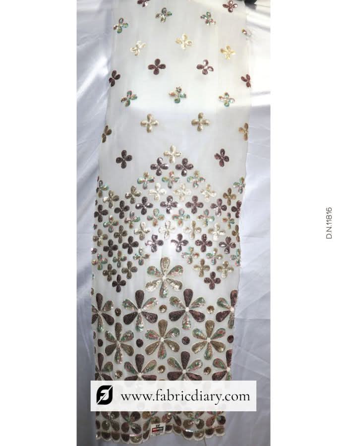 Designer fabric with multicolor floral embroidery – bulk fabric for women’s fashion