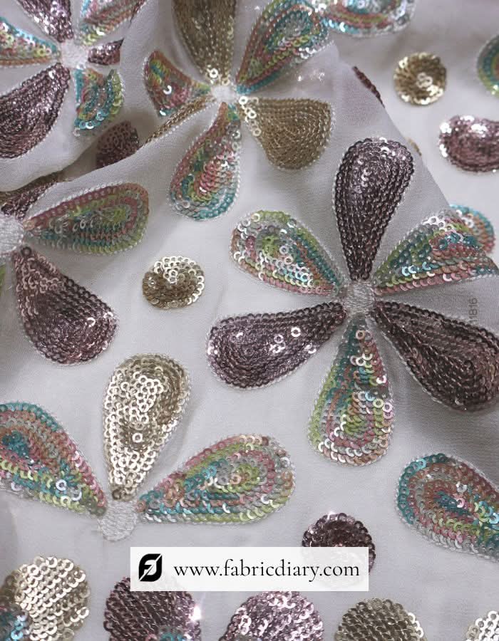 Floral Multicolor Sequins Fabric for Bridal Wear and Party Dresses – #86
