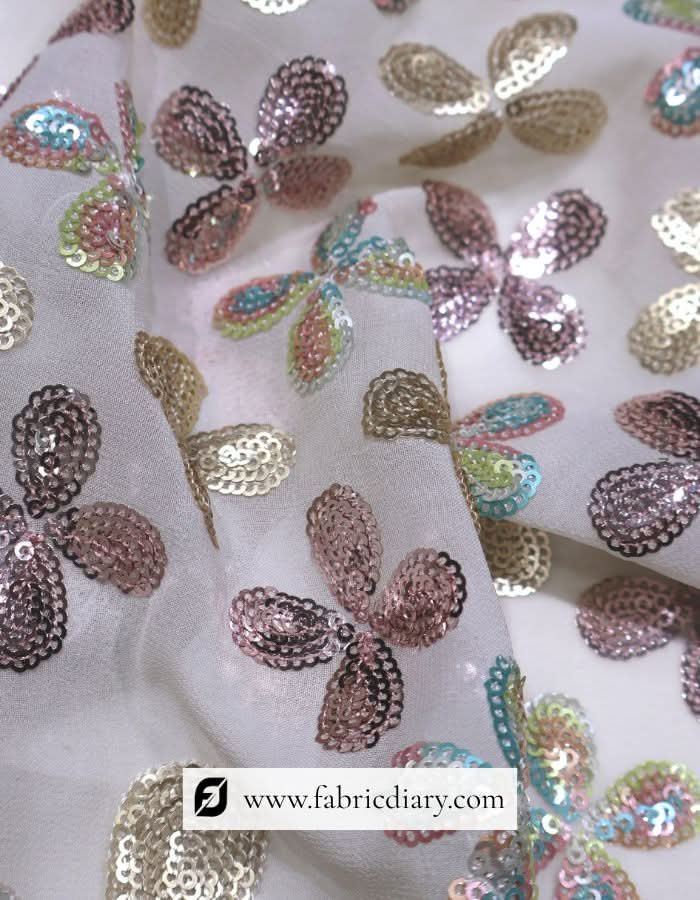 Floral Multicolor Sequins Fabric for Bridal Wear and Party Dresses – #86
