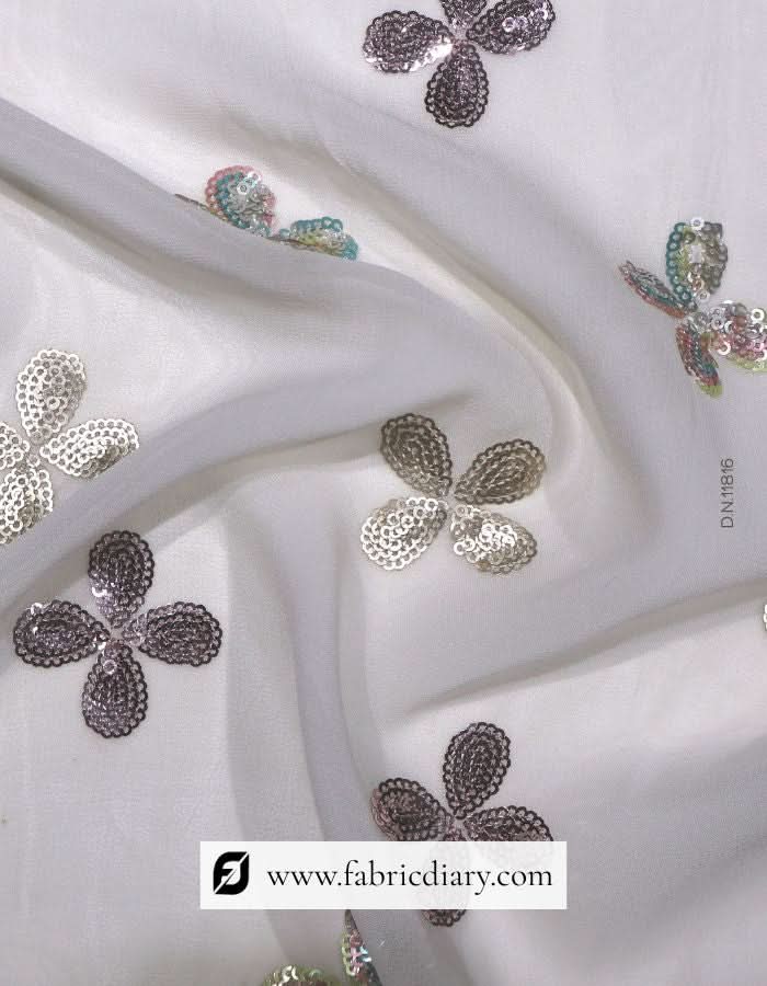 Bridal fabric with multicolor sequins – wholesale embroidered textile for gowns