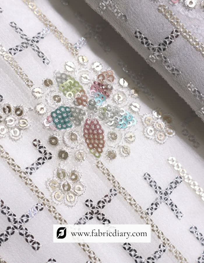 Colorful floral sequin textile – premium embroidered fabric for women's wear