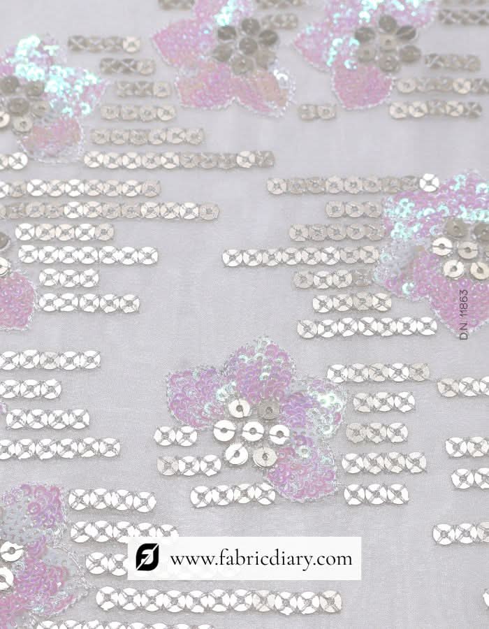 Designer pink and gold sequin fabric – embroidered textile for gowns and sarees