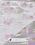 Gold lined sequin fabric with floral pink design – for premium women’s dresses