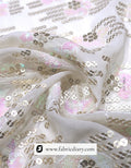 Luxury pink floral fabric with gold sequins – embroidered for high-end garments