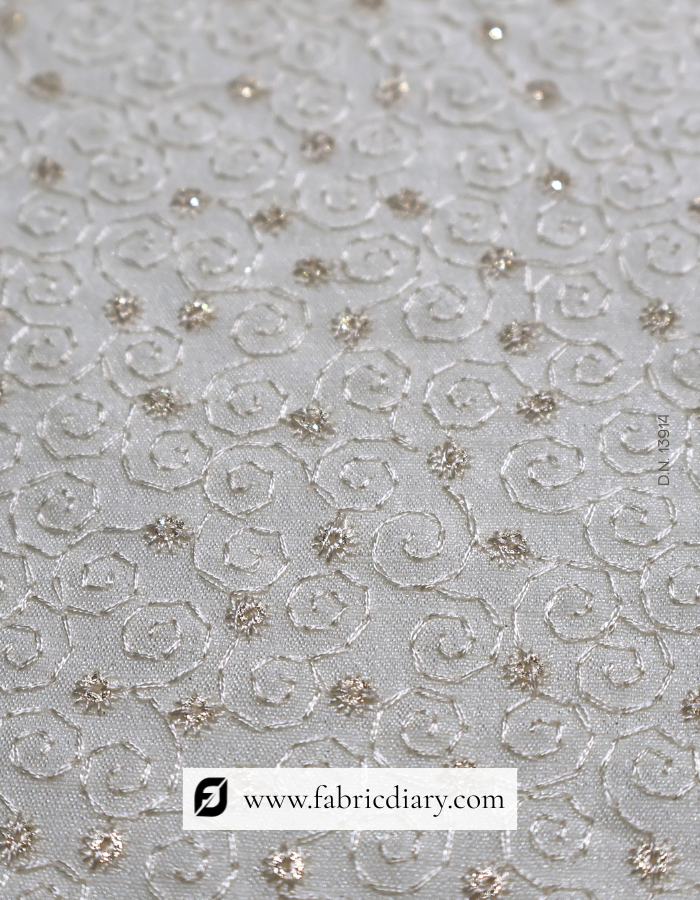 White Embroidered Fabric for Designer Men's Wedding Suits