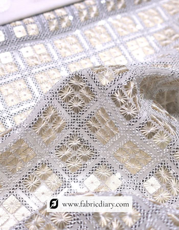 Designer embroidered fabric with golden and silver sequins – for global boutiques