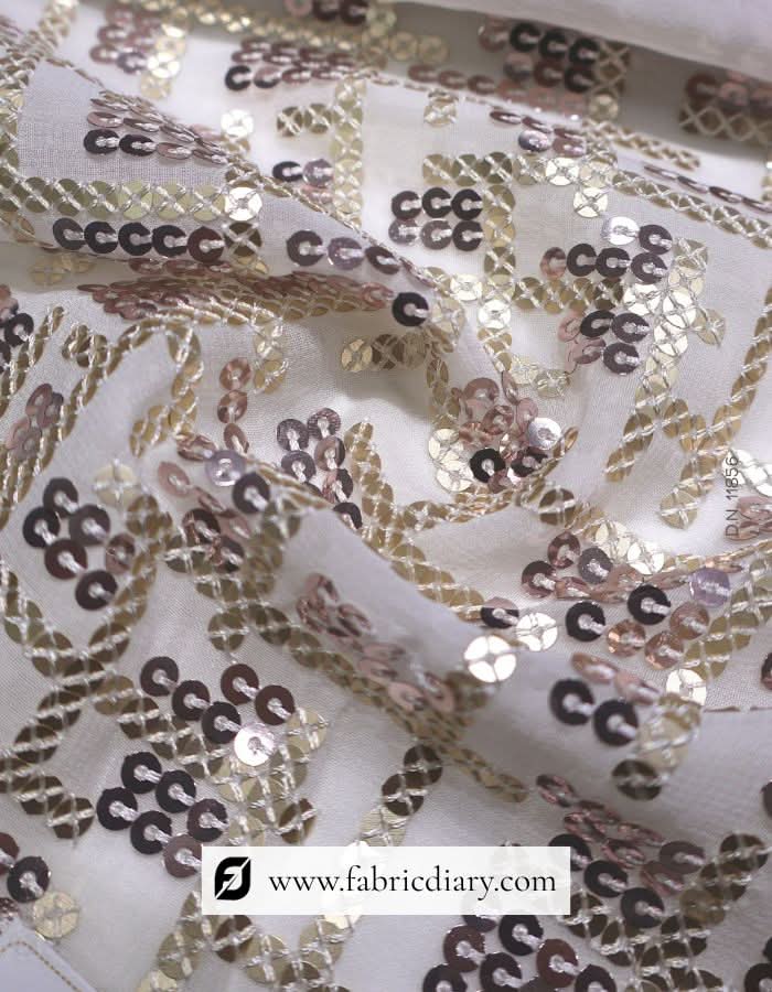 Geometrical Design Sequins Embroidered Fabric with Viscose Thread Work – #856