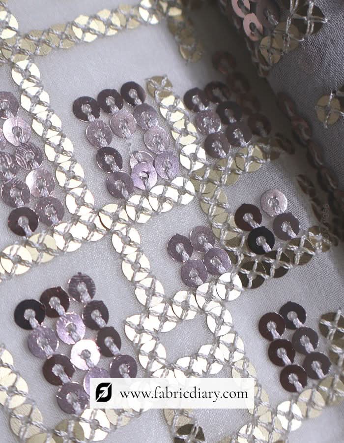 Geometrical Design Sequins Embroidered Fabric with Viscose Thread Work – #856