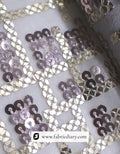 Geometric sequins fabric with viscose thread embroidery – designer fabric for gown making