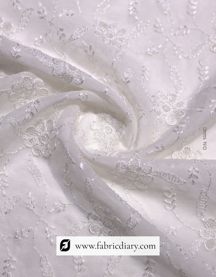 White Sequin Embroidery Fabric on Georgette for Gown and Saree Making #14440