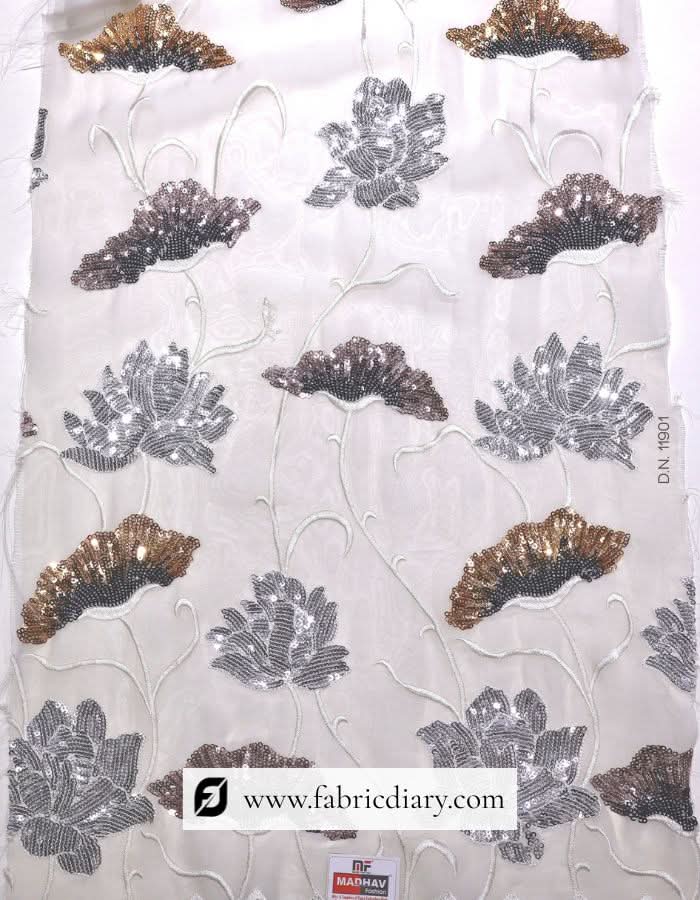 Buy wide leaf sequined fabric – shining textile for partywear and sarees