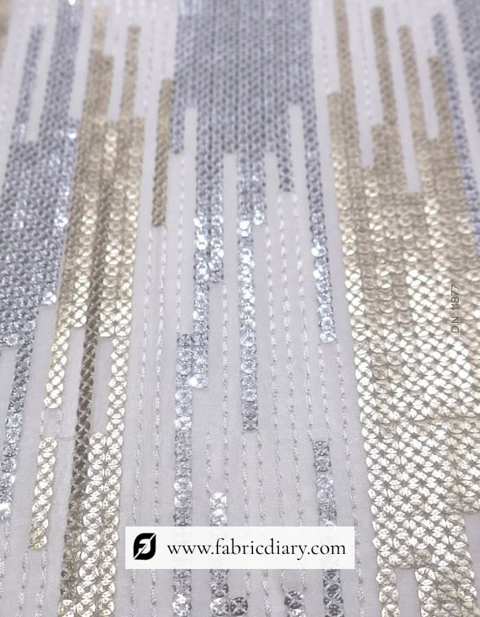 Lining style sequin fabric in gold and silver – wholesale dress material supplier