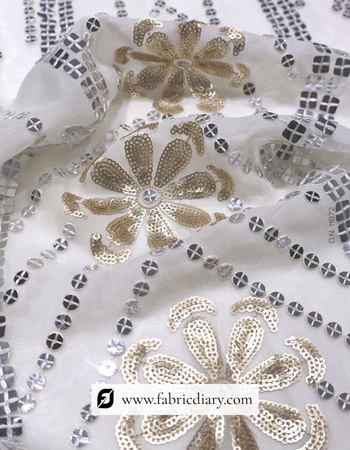 Gold & Silver Sequin Daman Fabric for Women's Bridal Lehenga & Partywear Dress – #872