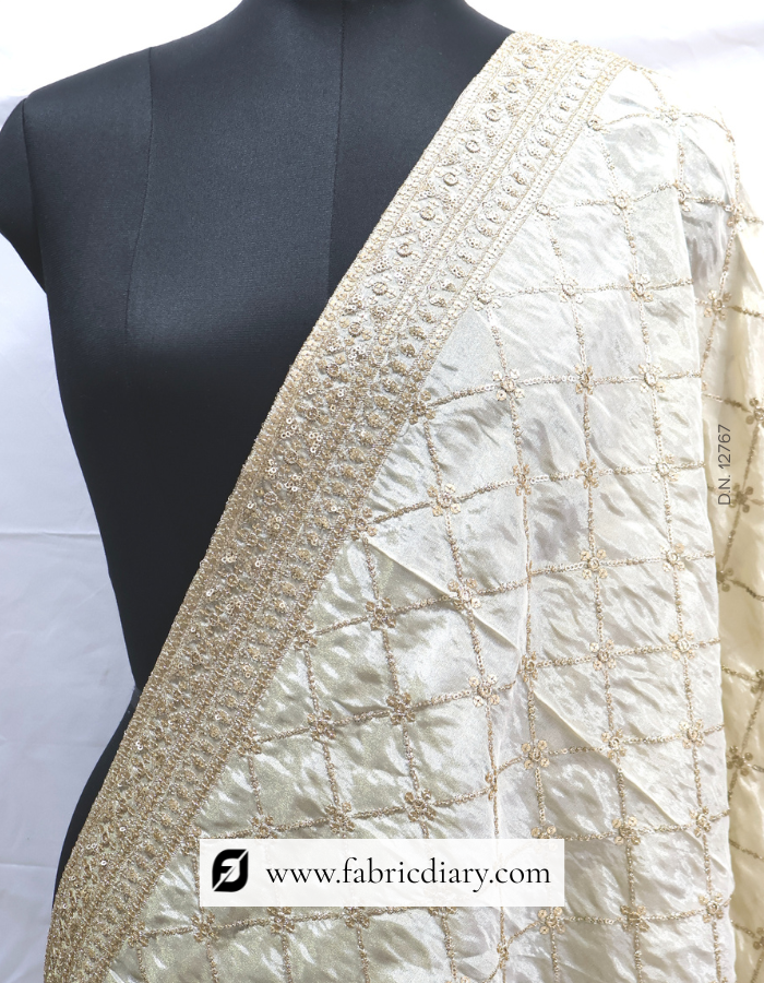 Gold Tissue Embroidered Designer Dupatta / Scarf – #2767