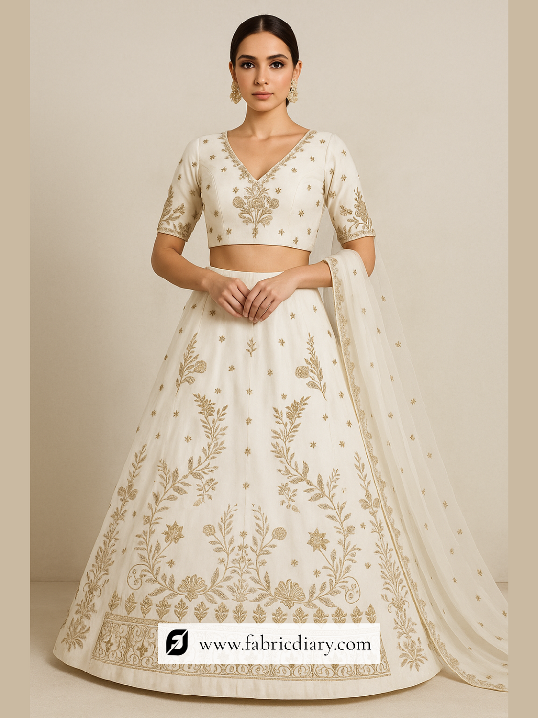 Golden Zari Work Lehenga Kali Embroidery Fabric