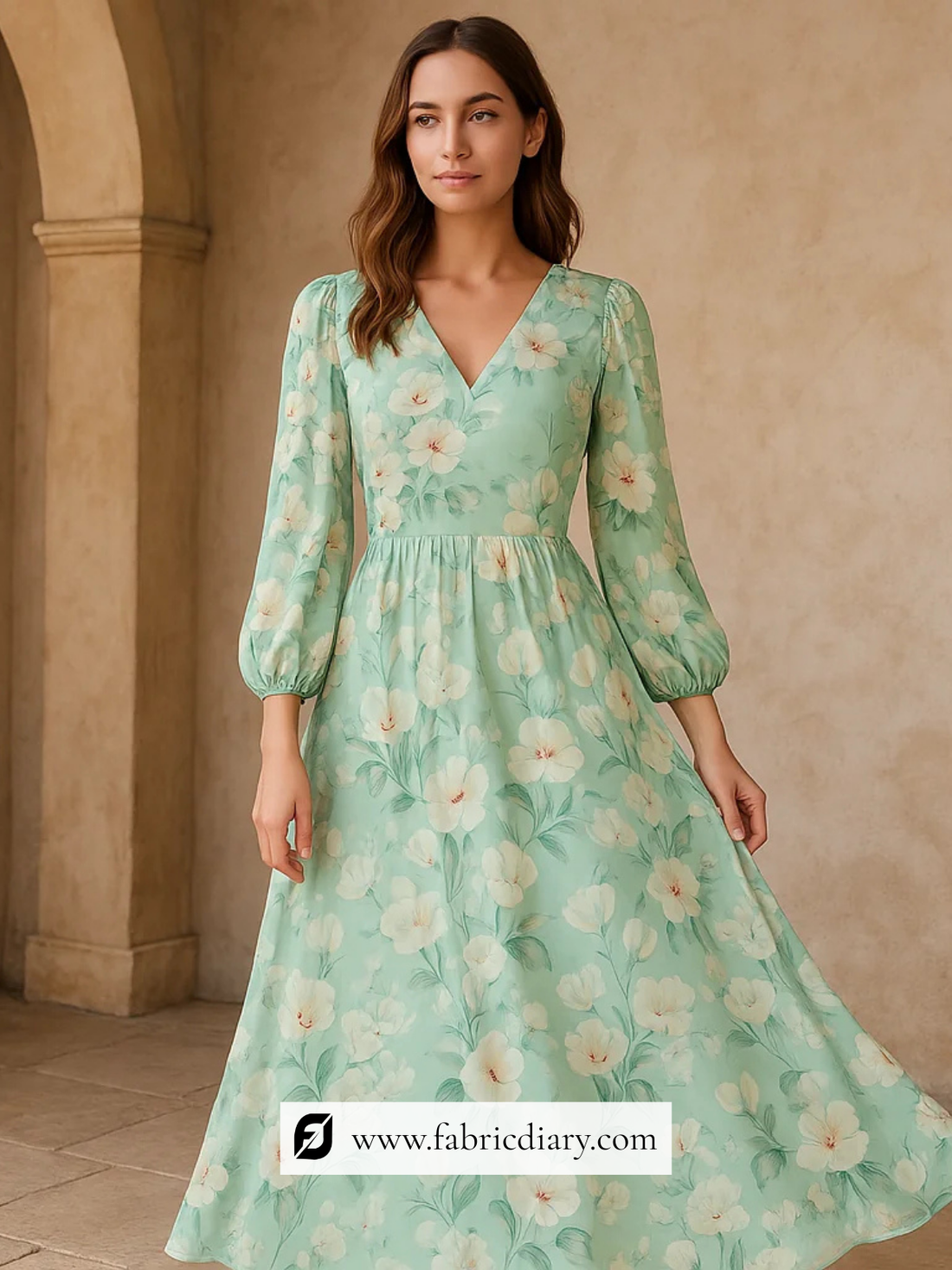 Green Floral Pure Modal Satin Printed Fabric