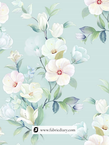 Green Floral Pure Modal Satin Printed Fabric