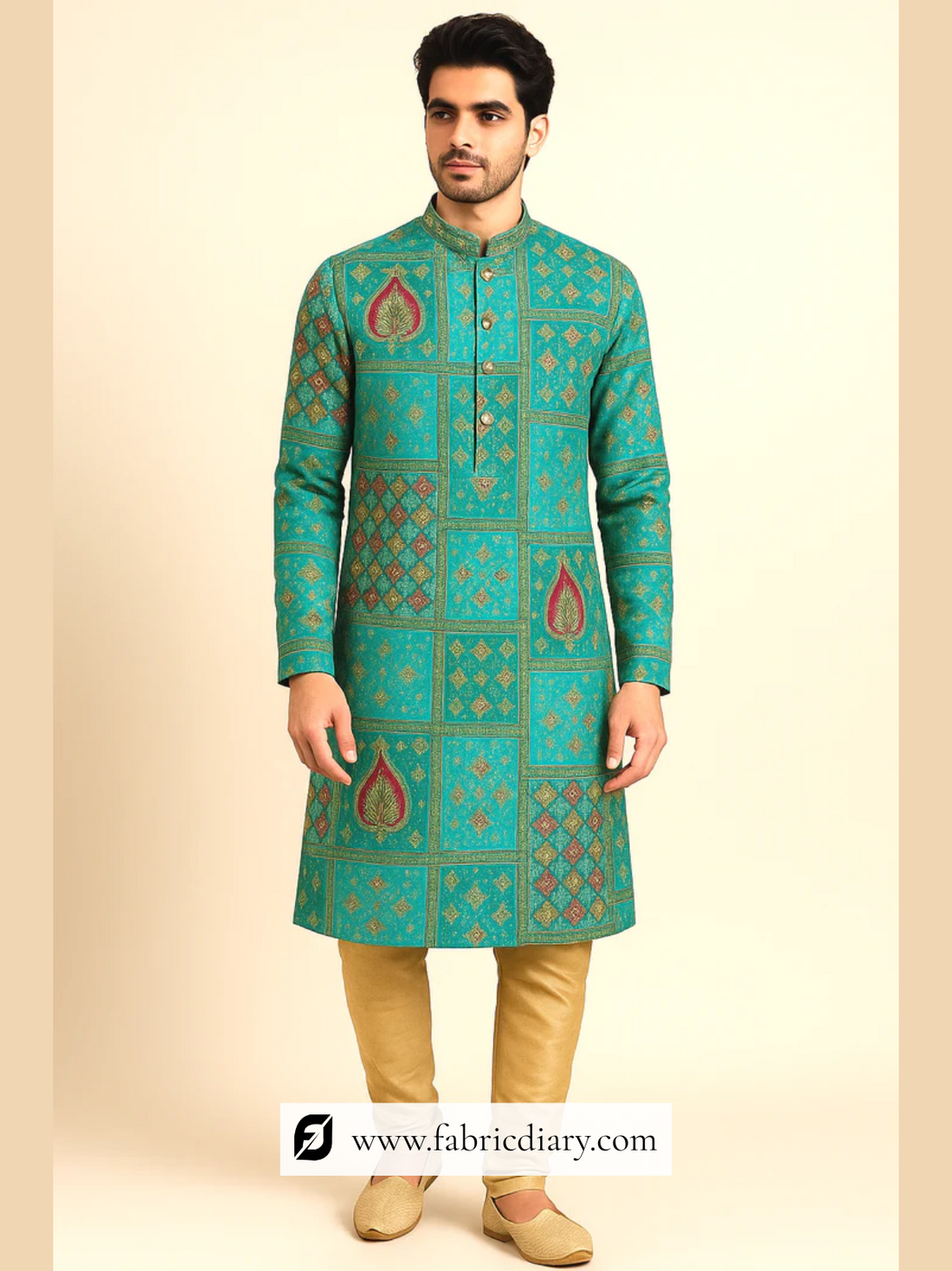 Green Traditional Dola Silk Jacquard Position Print Fabric