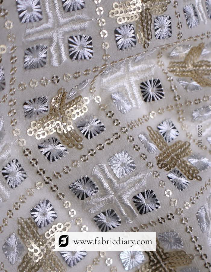 Heavy four square designer sequin fabric for gowns