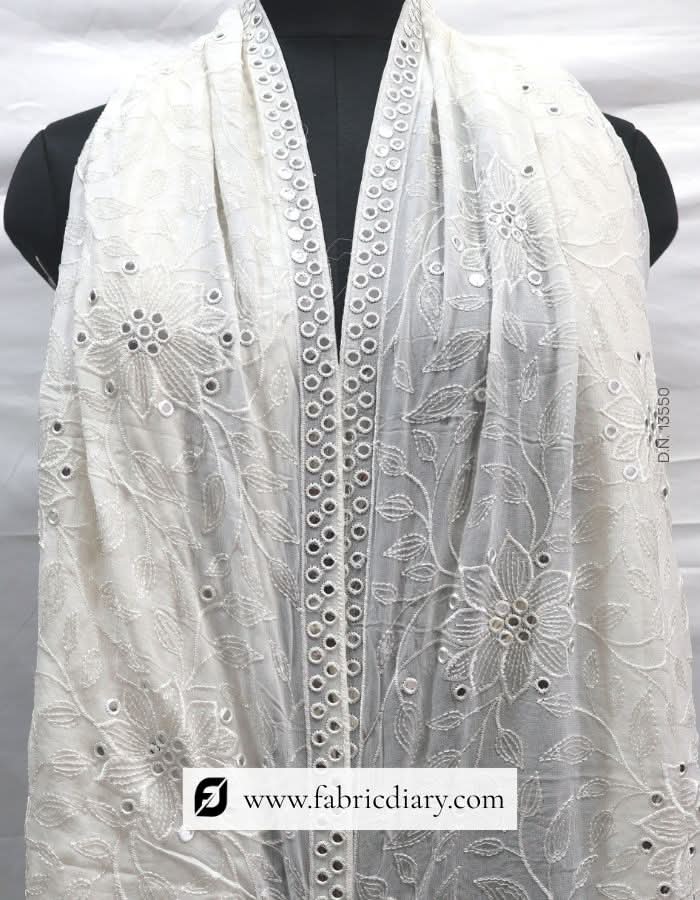 Lucknowi embroidered scarf – heavy mirror work for bridal and festive wear