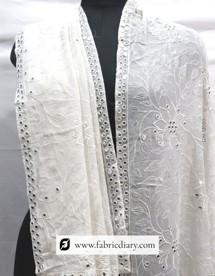 Heavy Mirror Work Lucknowi Embroidered Dupatta / Scarf – #3550