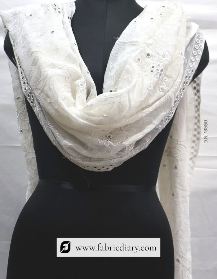 Embroidered Lucknowi dupatta – mirror work scarf for traditional women’s fashion