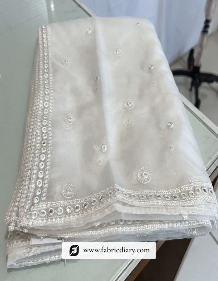 Wholesale embroidered dupatta with mirror work on organza