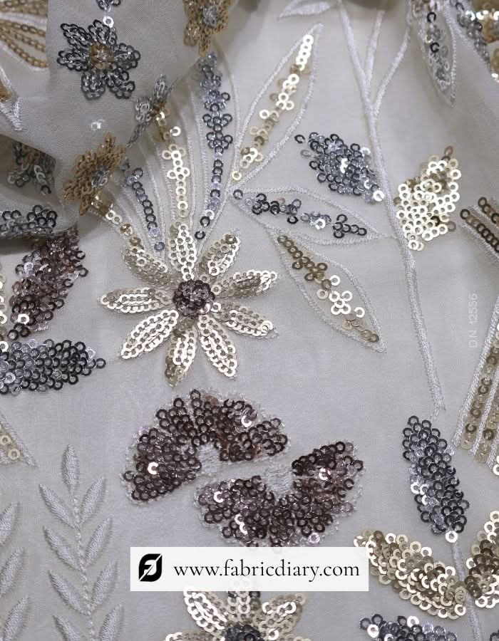 Indian Luxury Sequin Fabric with Daman Pattern for Designer Dresses