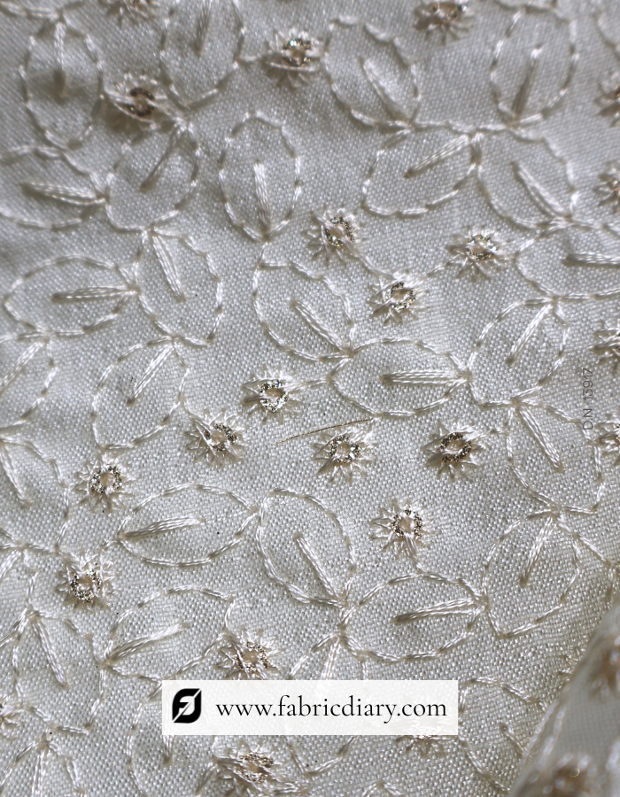 Designer off-white embroidered fabric for sherwani suits