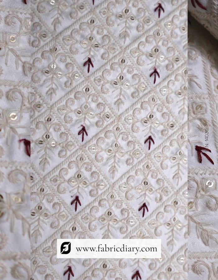 Sherwani satin fabric in white for elegant groom wear