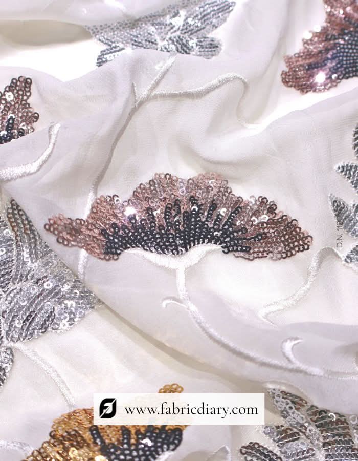 Shining Leaf Pattern Sequined Fabric - 54" Wide Leaves Fabric – #90