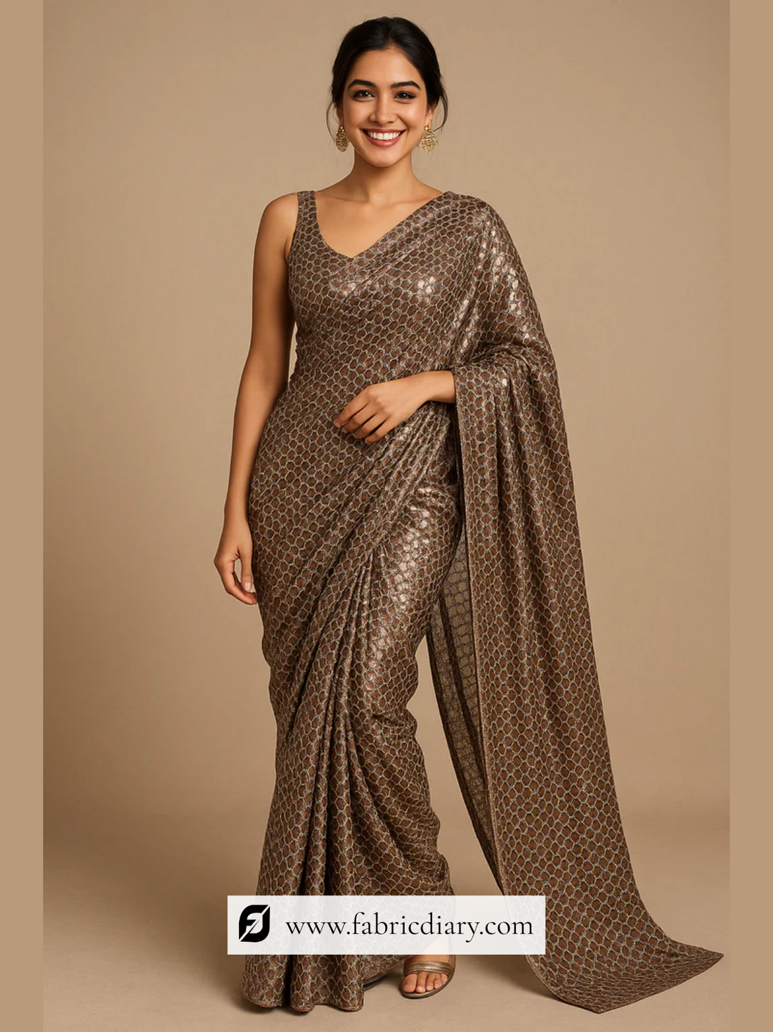 Luxurious Brown Sequins Saree