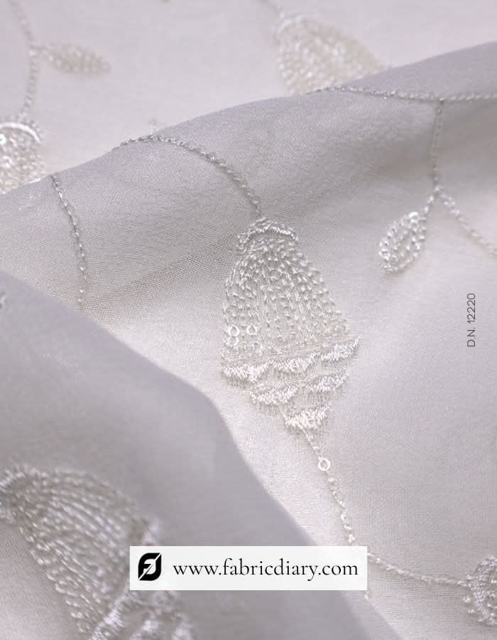 All Over White Thread Embroidery Fabric with Sequins on Georgette #12220