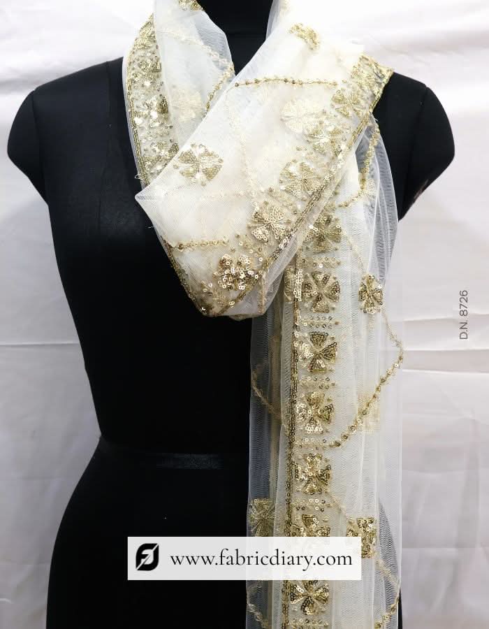 Designer net dupatta with sequin embroidery – elegant material for women