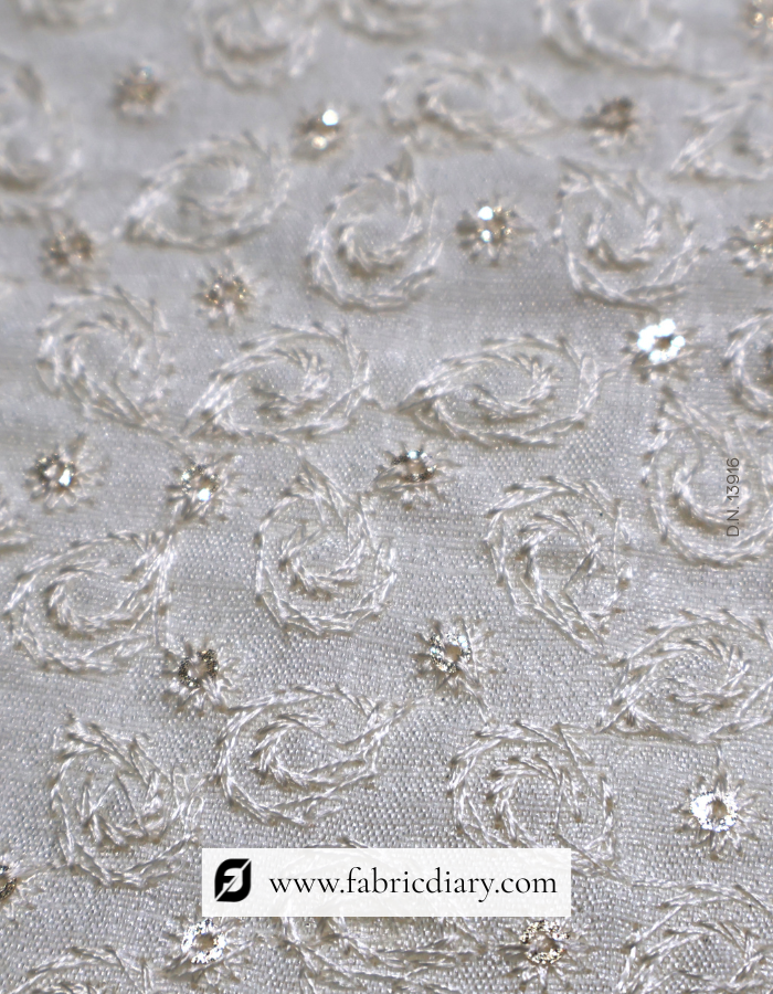 Luxury groom sherwani fabric in off-white with embroidery