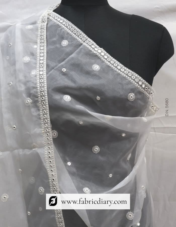 Mirror Work Nylon Organza Embroidered Dupatta / Scarf – #5680