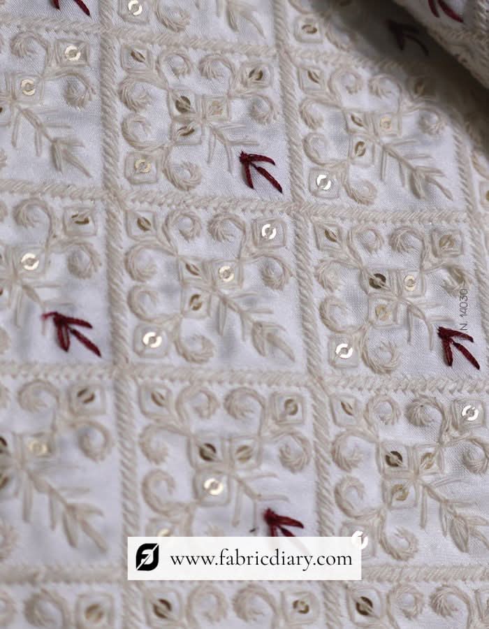 Buy white satin sherwani fabric online for weddings