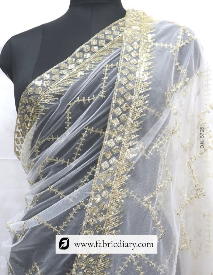 Dyeable Gold Sequins Designer Net Dupatta / Scarf – #8725