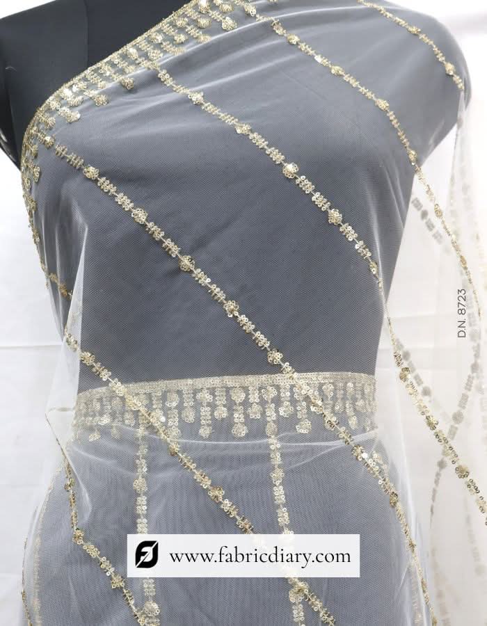 Dyeable Gold Sequins Embroidered Net Dupatta / Scarf – #8723