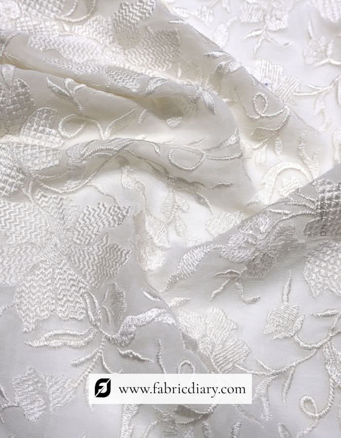 Bulk White Georgette Embroidery Fabric with 3mm Sequins for Garment Manufacturers