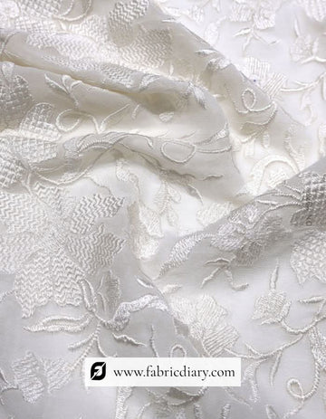 Bulk White Georgette Embroidery Fabric with 3mm Sequins for Garment Manufacturers