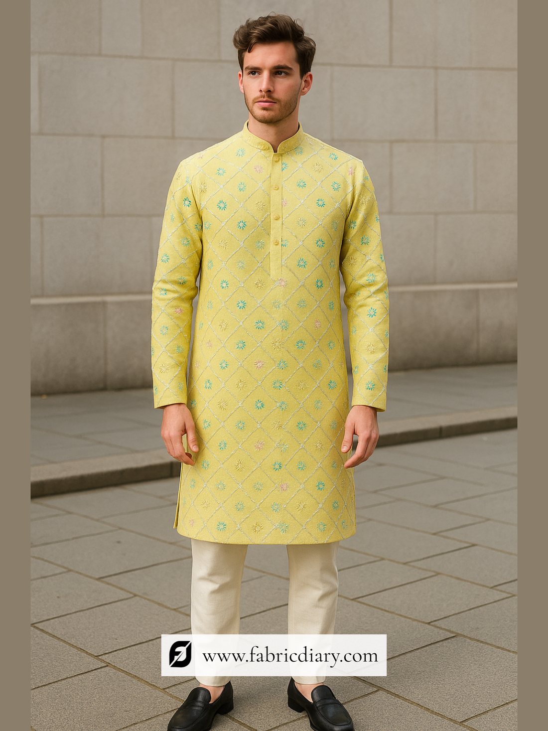 Yellow Kurta Embroidery Fabric