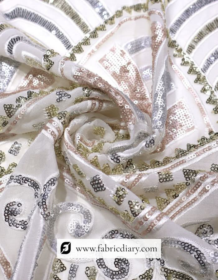 Daman pattern sequin fabric for designer gowns and sarees