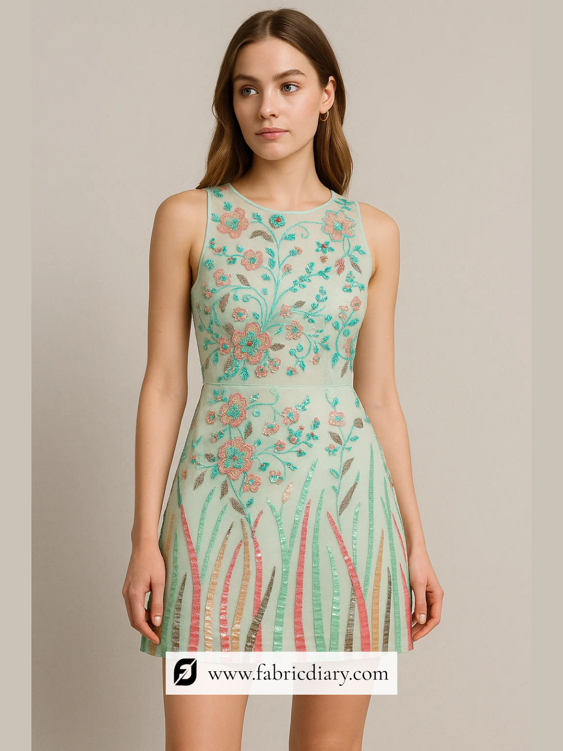 Multicolor Designer Embroidered Net Fabric