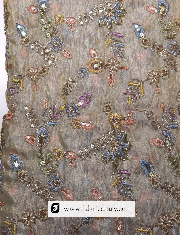 Multicolor floral embroidery on custom base fabric